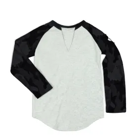 Appaman - Long Sleeve Baseball Tee in Cloud Heather with Camo Sleeves