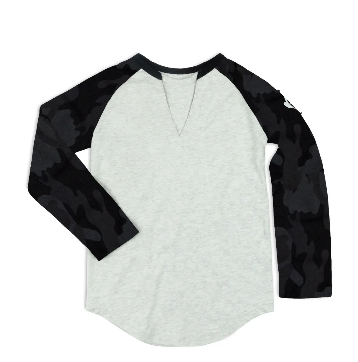 Appaman - Long Sleeve Baseball Tee in Cloud Heather with Camo Sleeves
