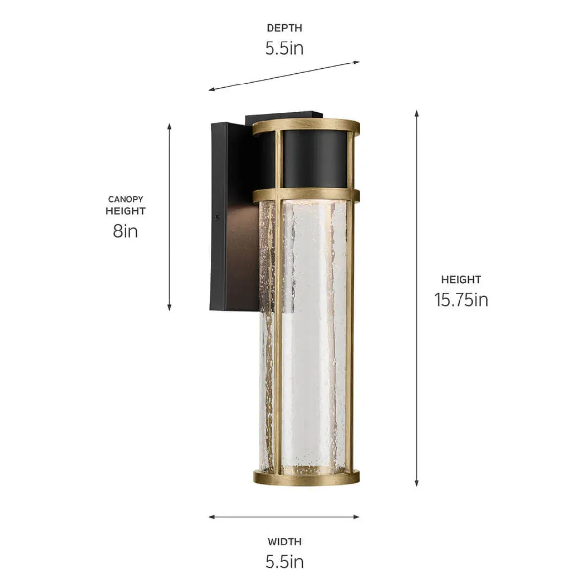Camillo 16 In 1-Light LED Outdoor Wall Light With Clear Seeded Glass, Black Finish