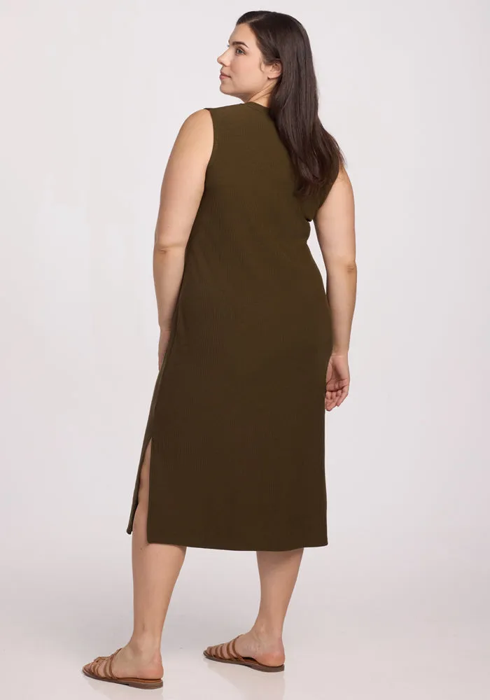 Iris Ribbed Dress - Olive Leaf