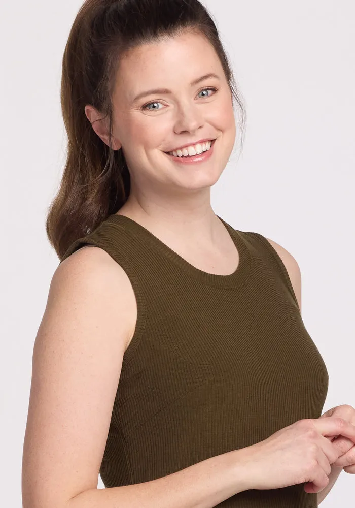Iris Ribbed Dress - Olive Leaf