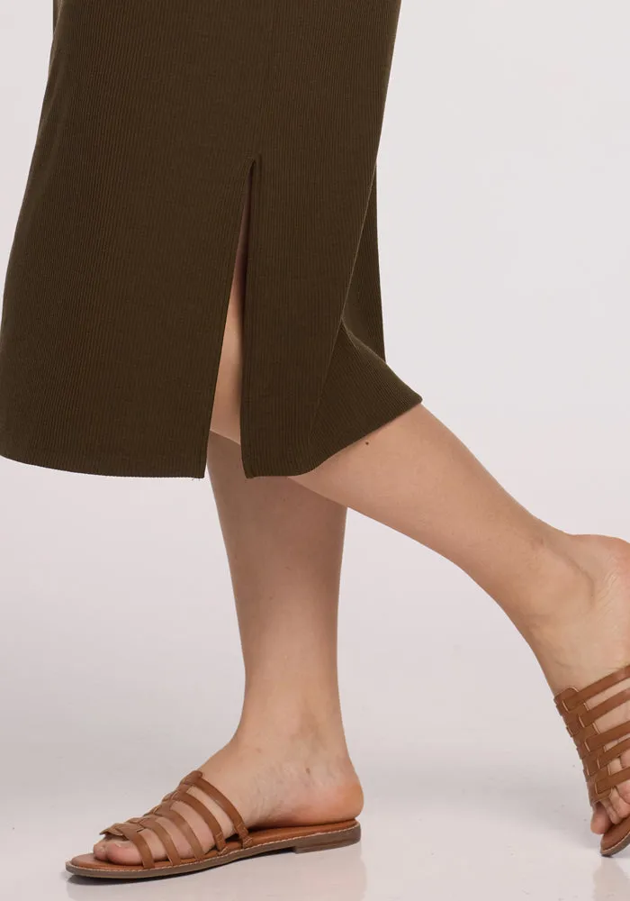 Iris Ribbed Dress - Olive Leaf