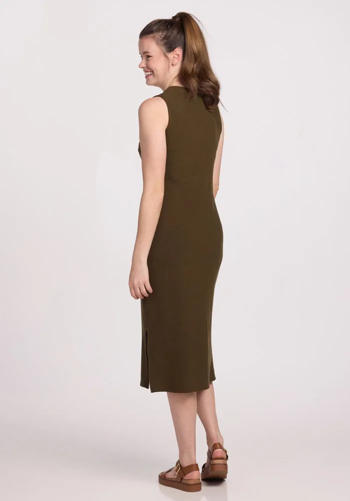 Iris Ribbed Dress - Olive Leaf