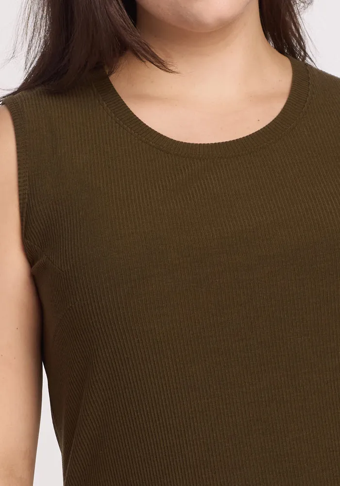 Iris Ribbed Dress - Olive Leaf