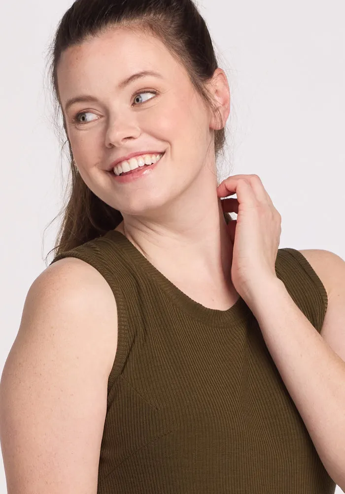 Iris Ribbed Dress - Olive Leaf