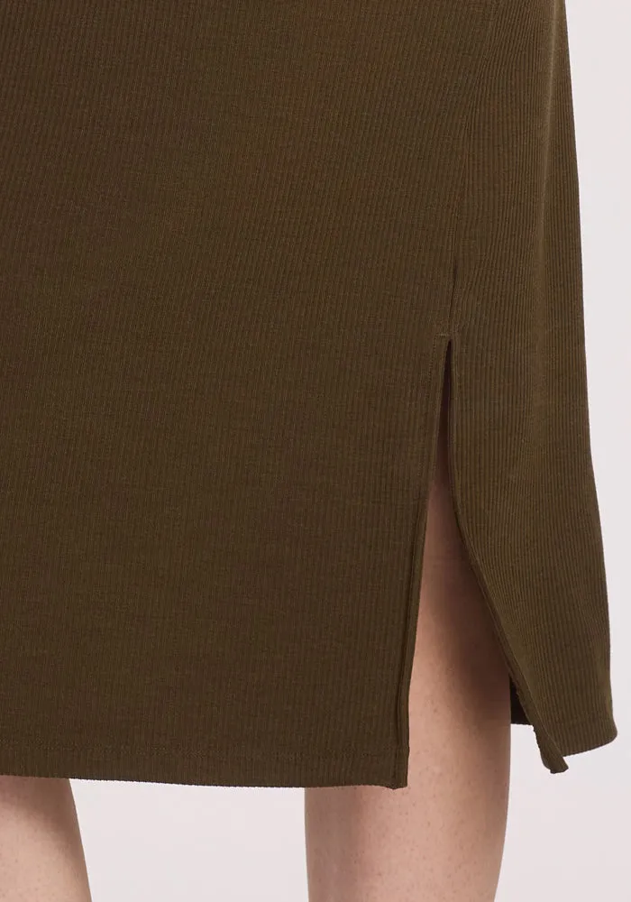 Iris Ribbed Dress - Olive Leaf