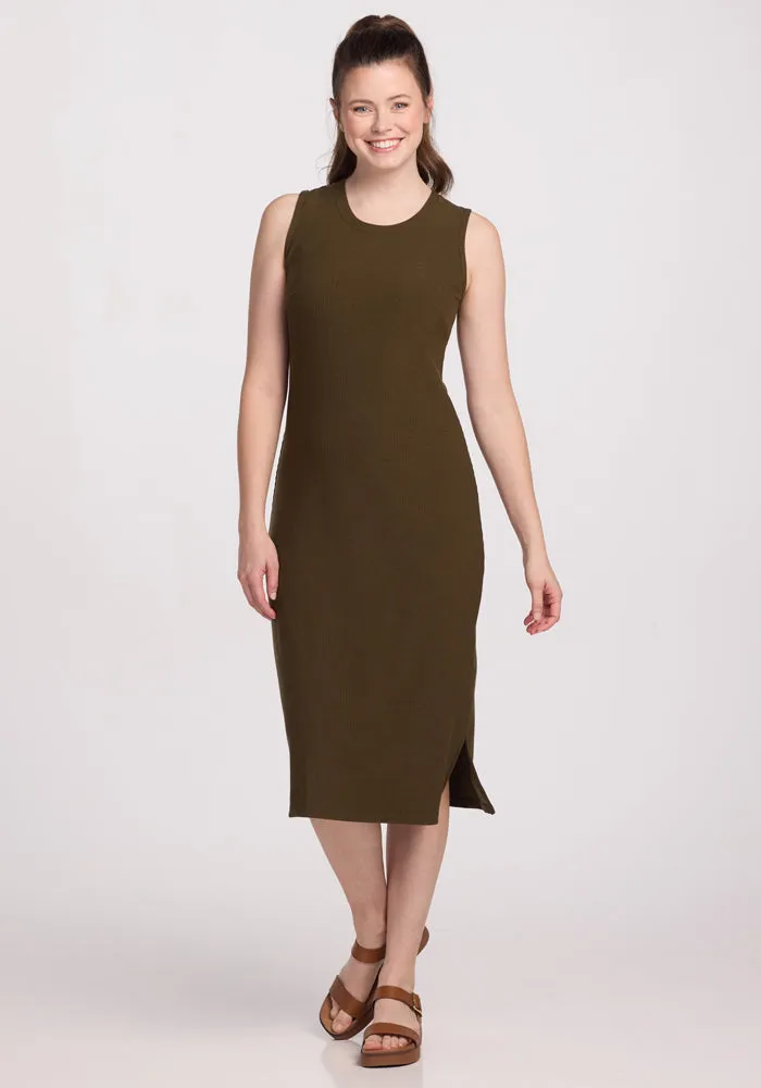 Iris Ribbed Dress - Olive Leaf