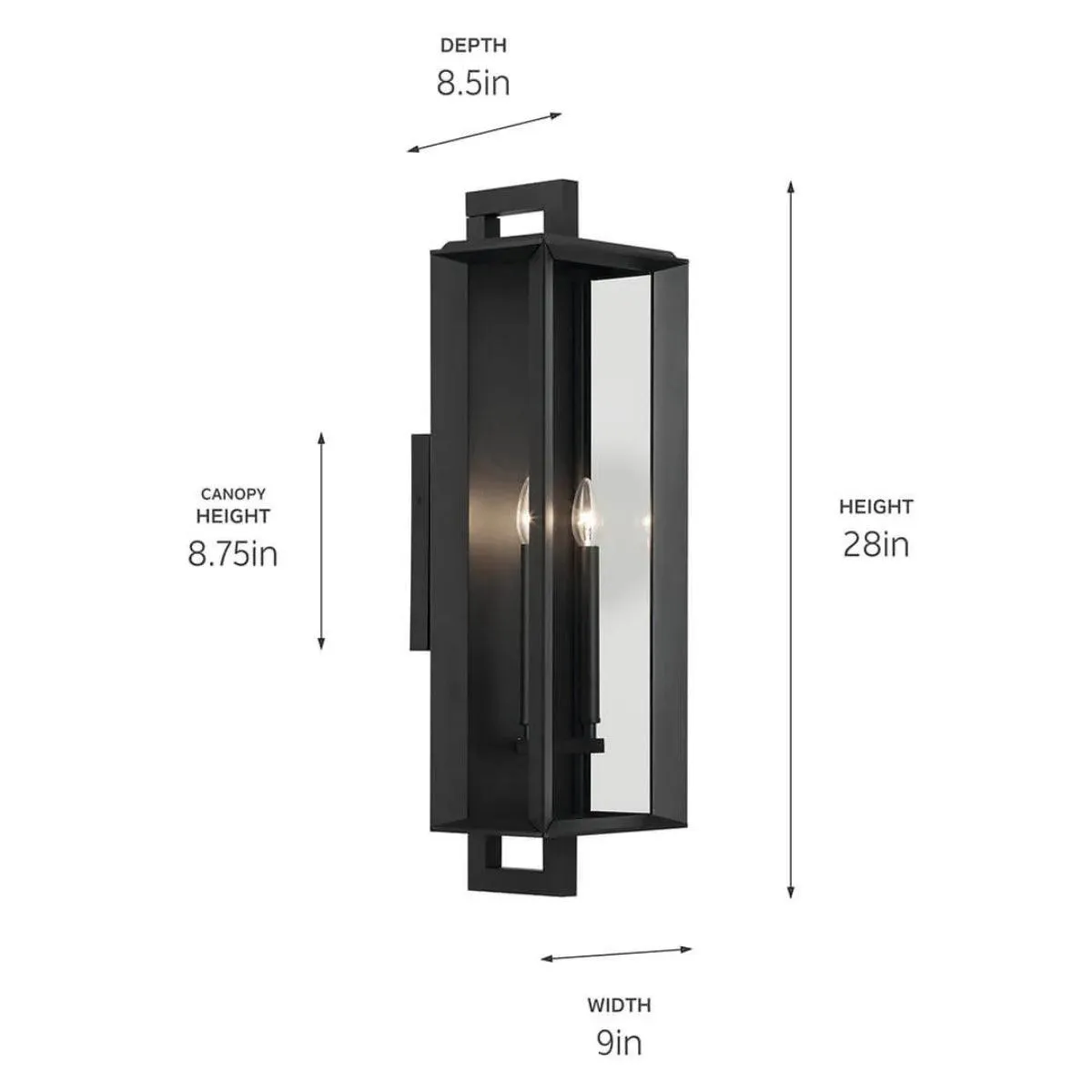 Kroft 28 In 2-Lights Outdoor Wall Light, Black Finish