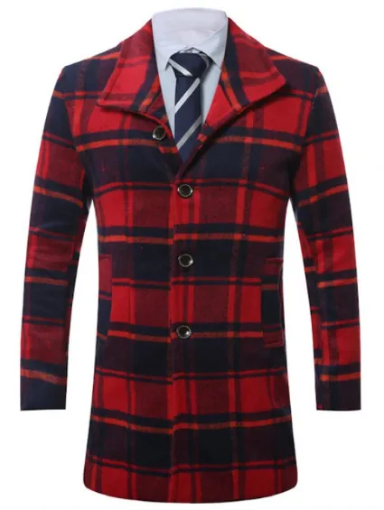 Men's Tartan Wool Coat • Red and Black