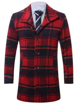 Men's Tartan Wool Coat • Red and Black