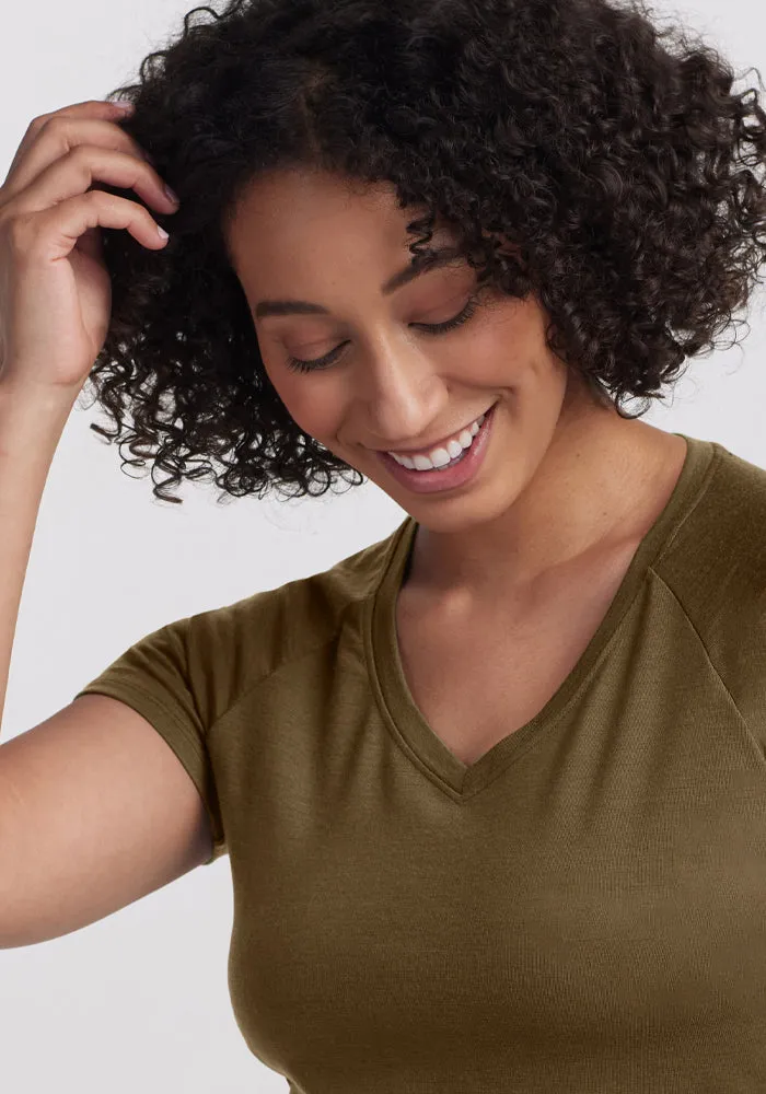 Mia V Neck - Olive Leaf