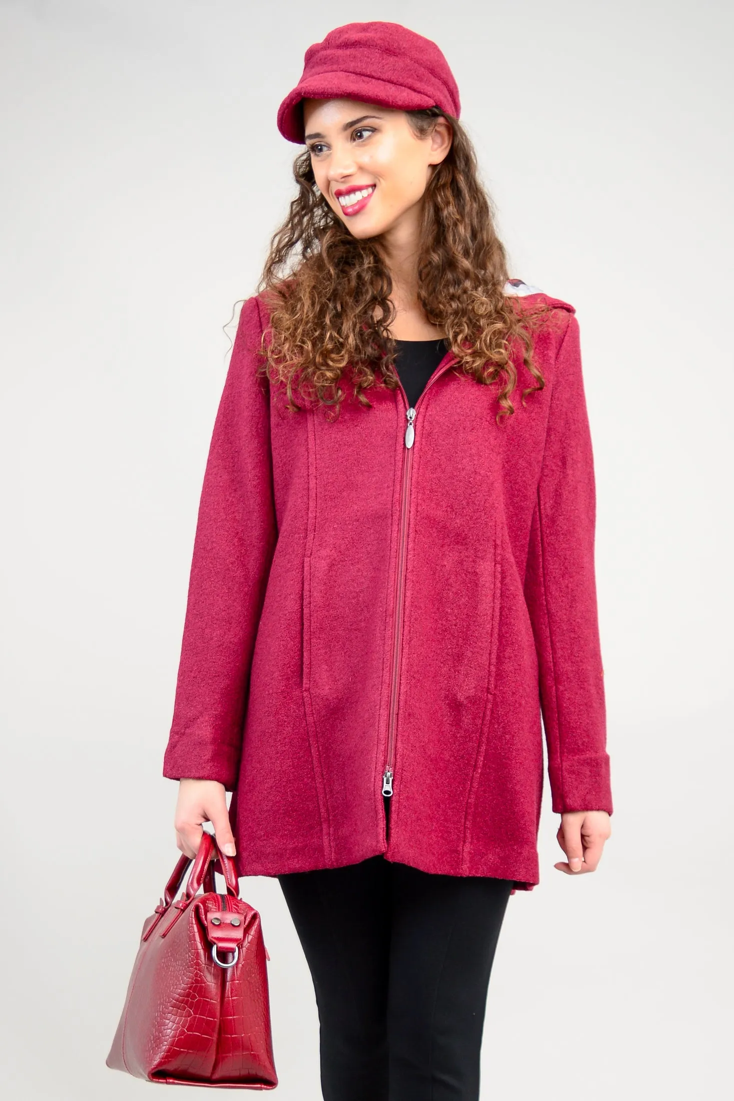 Natasha Coat, Burgundy, Boiled Wool