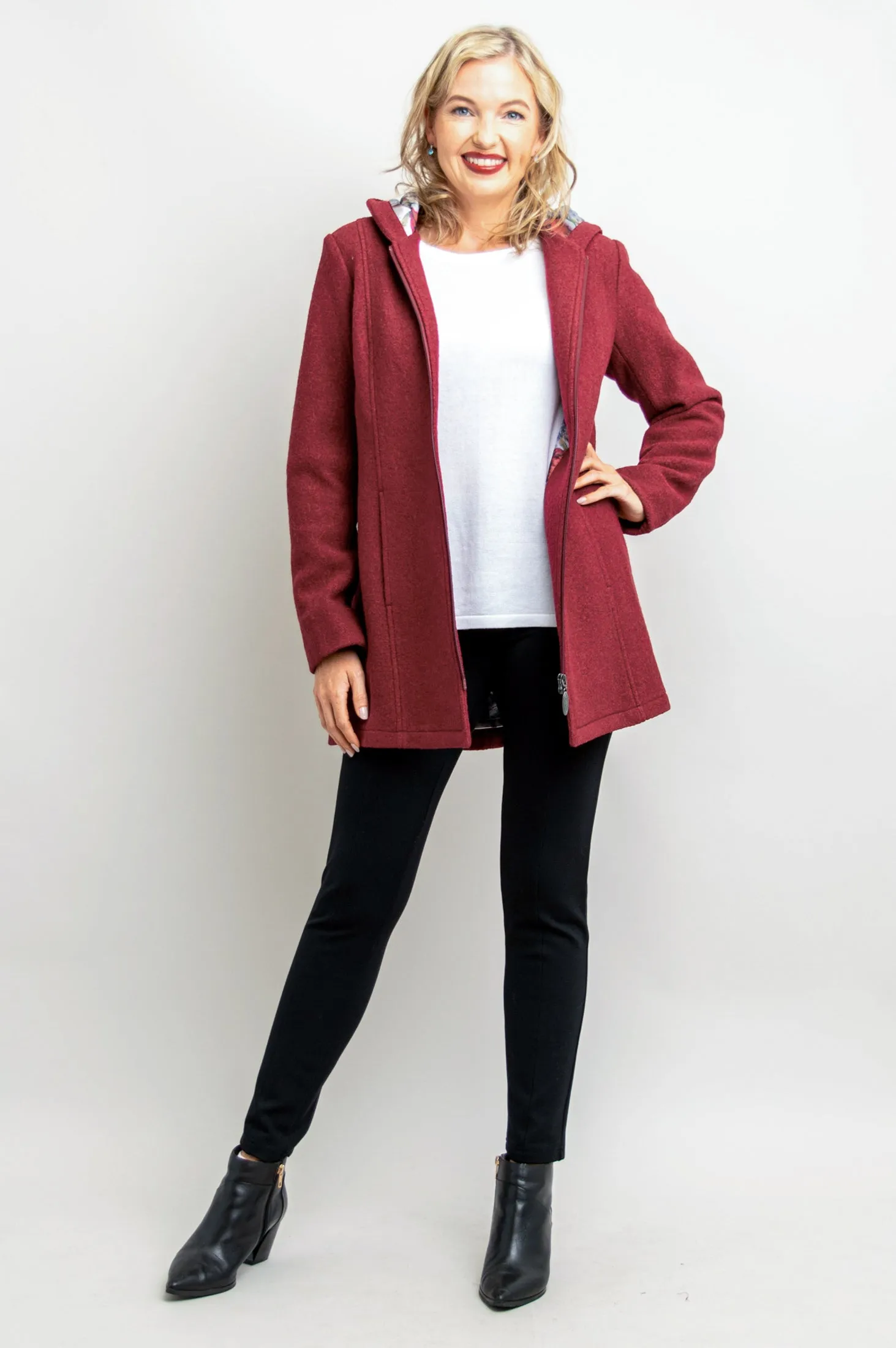 Natasha Coat, Burgundy, Boiled Wool