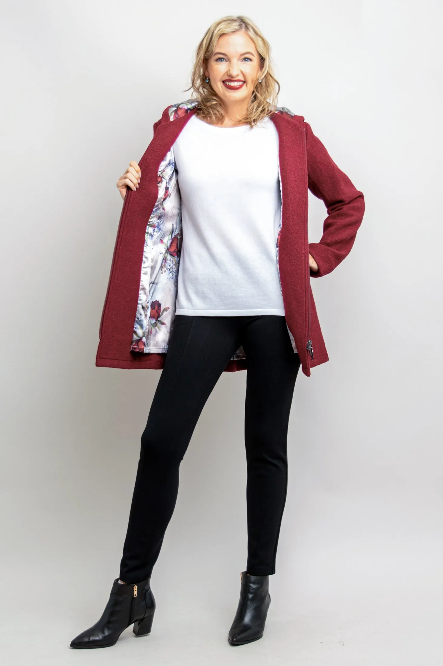 Natasha Coat, Burgundy, Boiled Wool