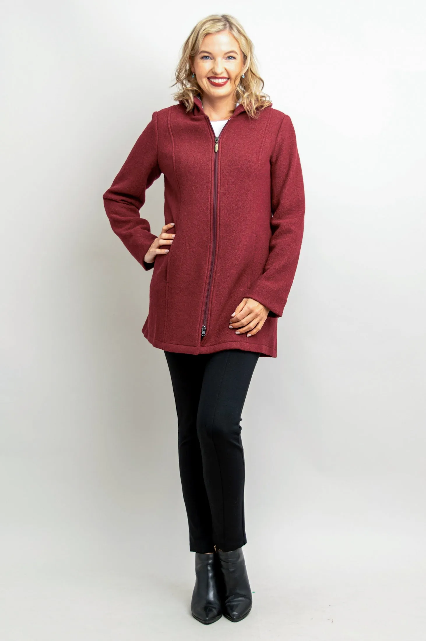 Natasha Coat, Burgundy, Boiled Wool