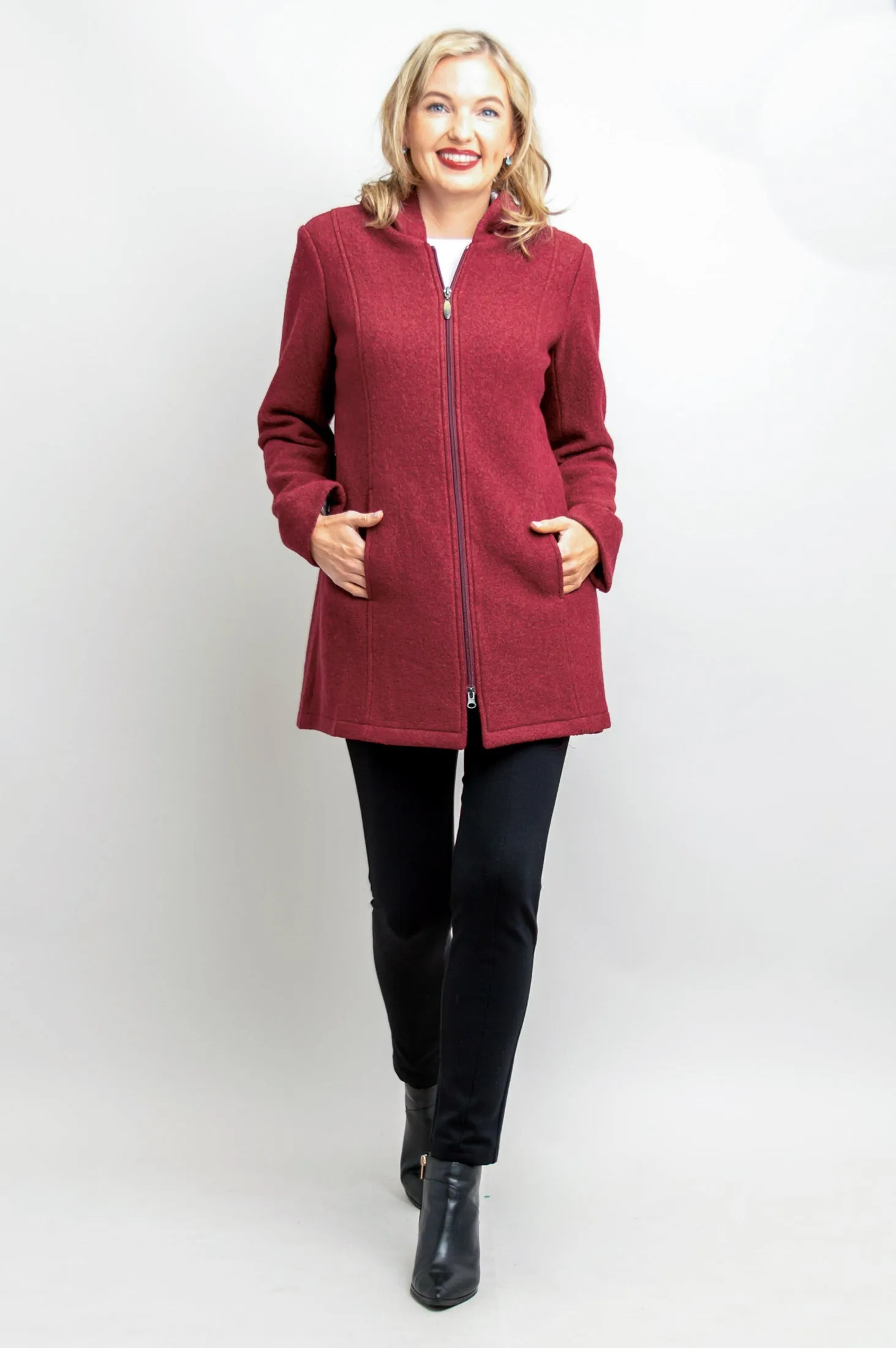 Natasha Coat, Burgundy, Boiled Wool