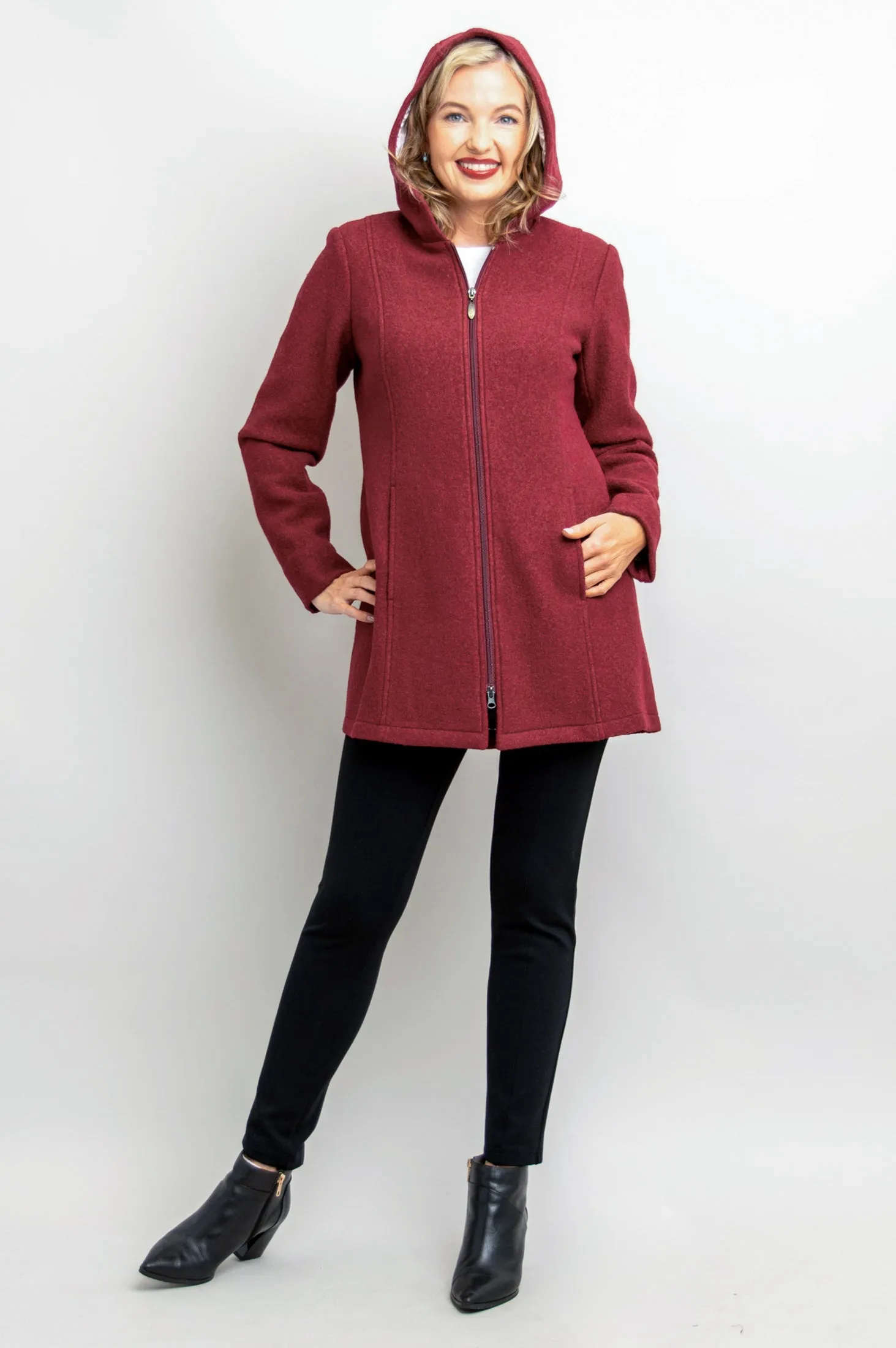 Natasha Coat, Burgundy, Boiled Wool