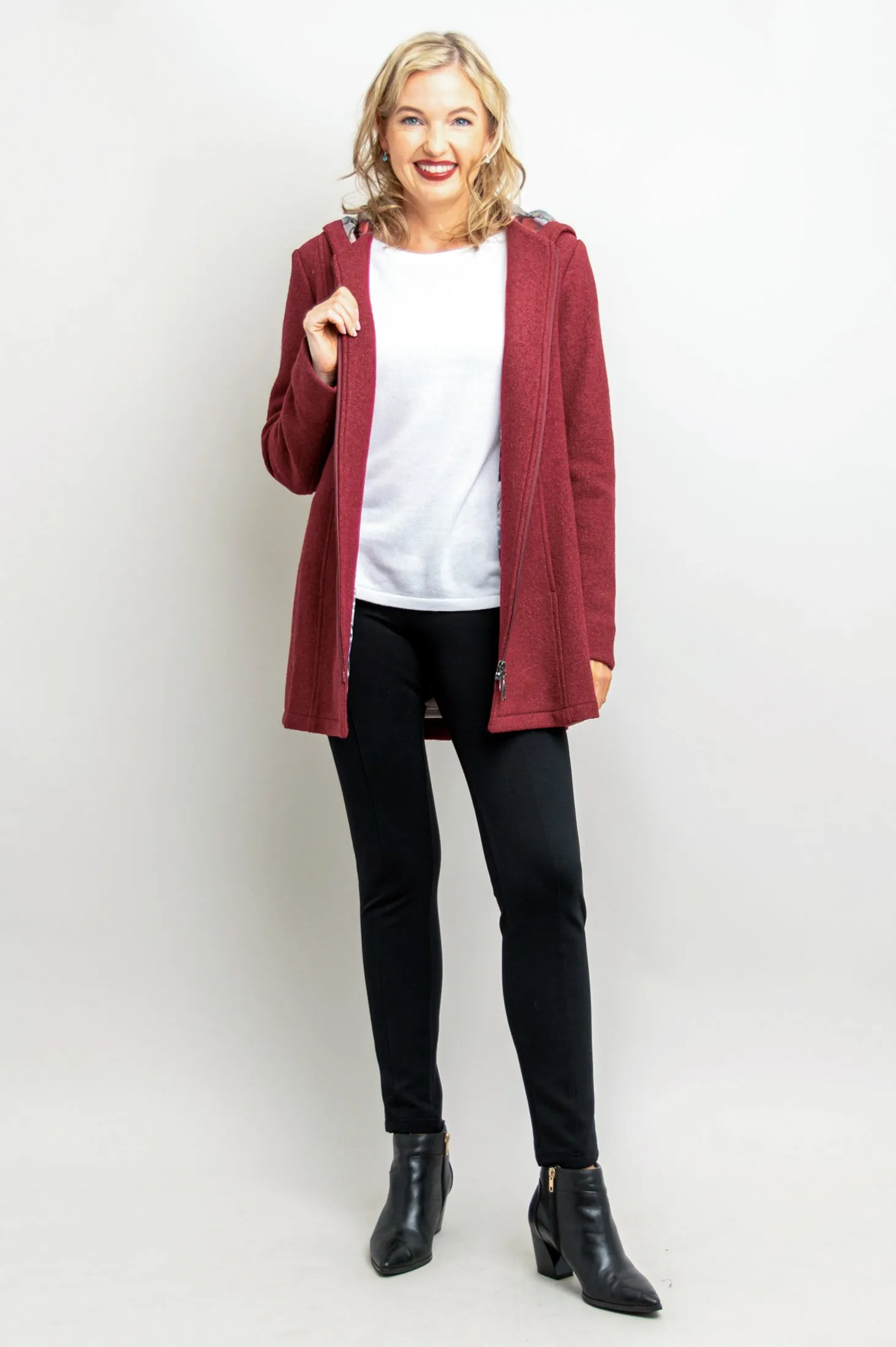 Natasha Coat, Burgundy, Boiled Wool