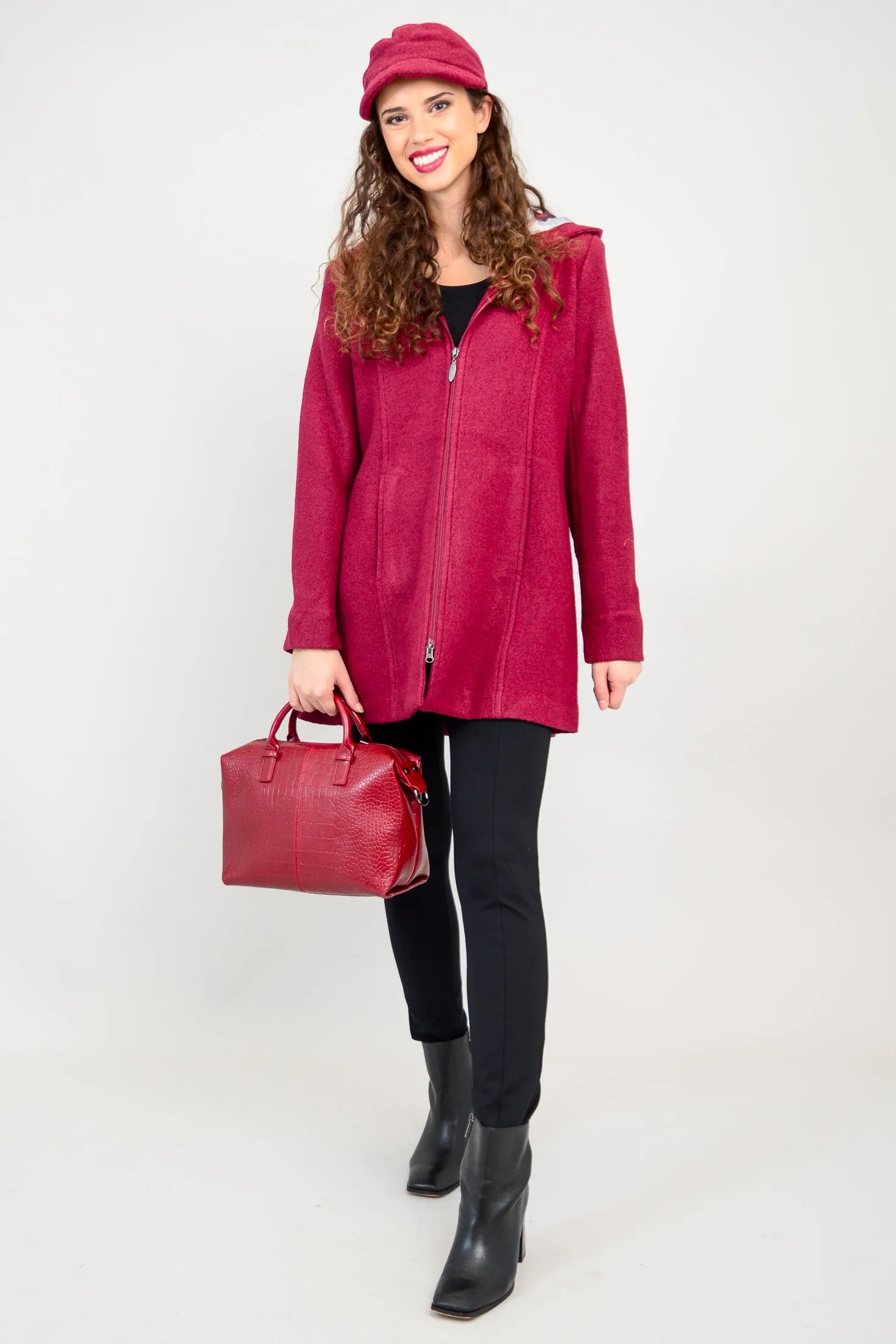 Natasha Coat, Burgundy, Boiled Wool
