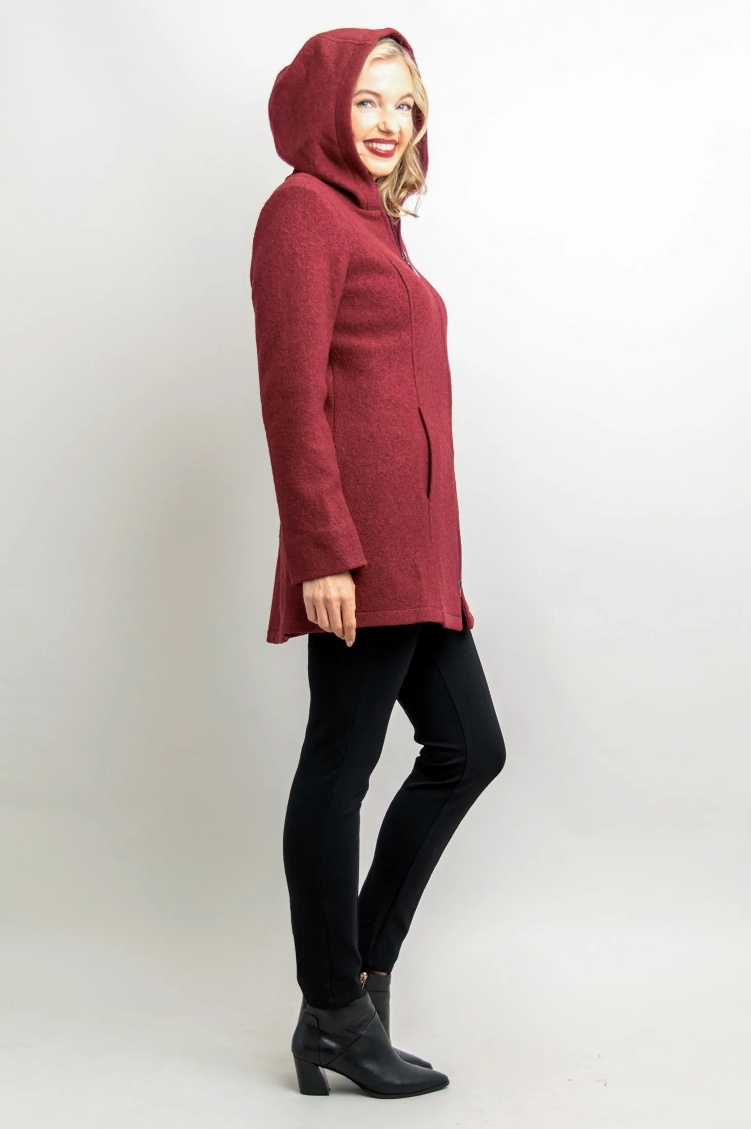 Natasha Coat, Burgundy, Boiled Wool