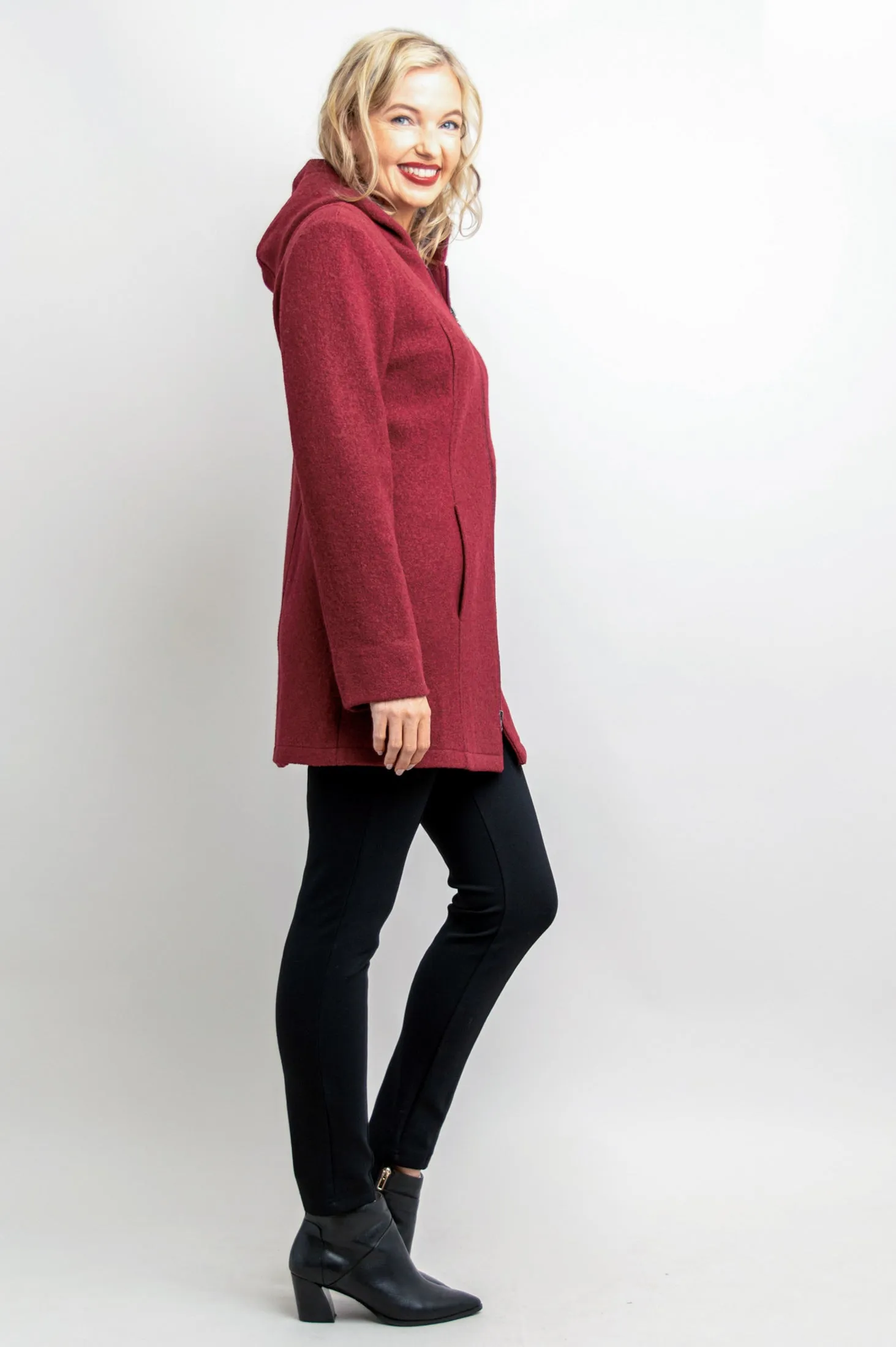 Natasha Coat, Burgundy, Boiled Wool