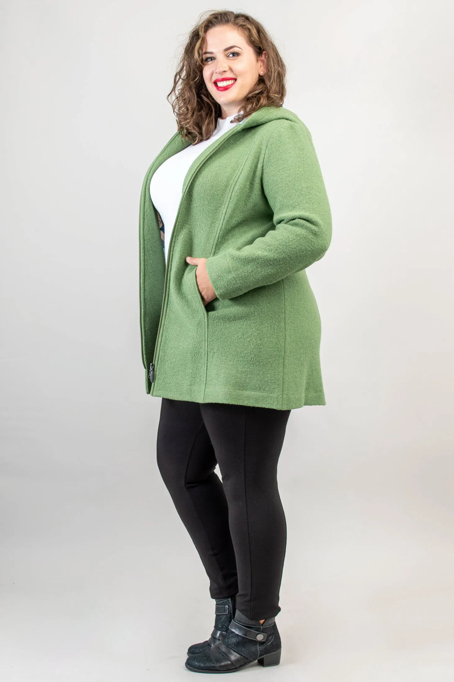 Natasha Coat, Fern Green, Boiled Wool