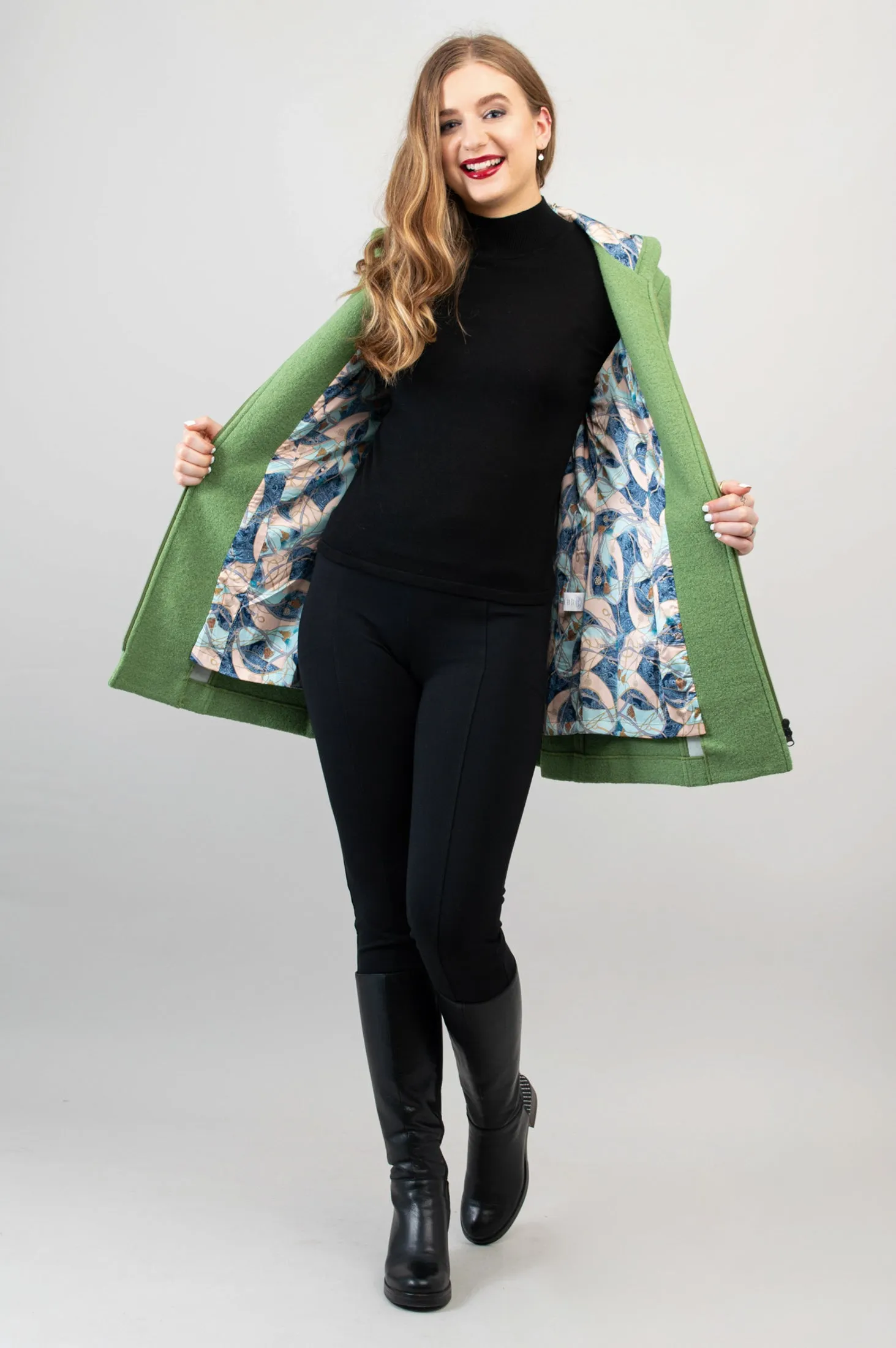 Natasha Coat, Fern Green, Boiled Wool