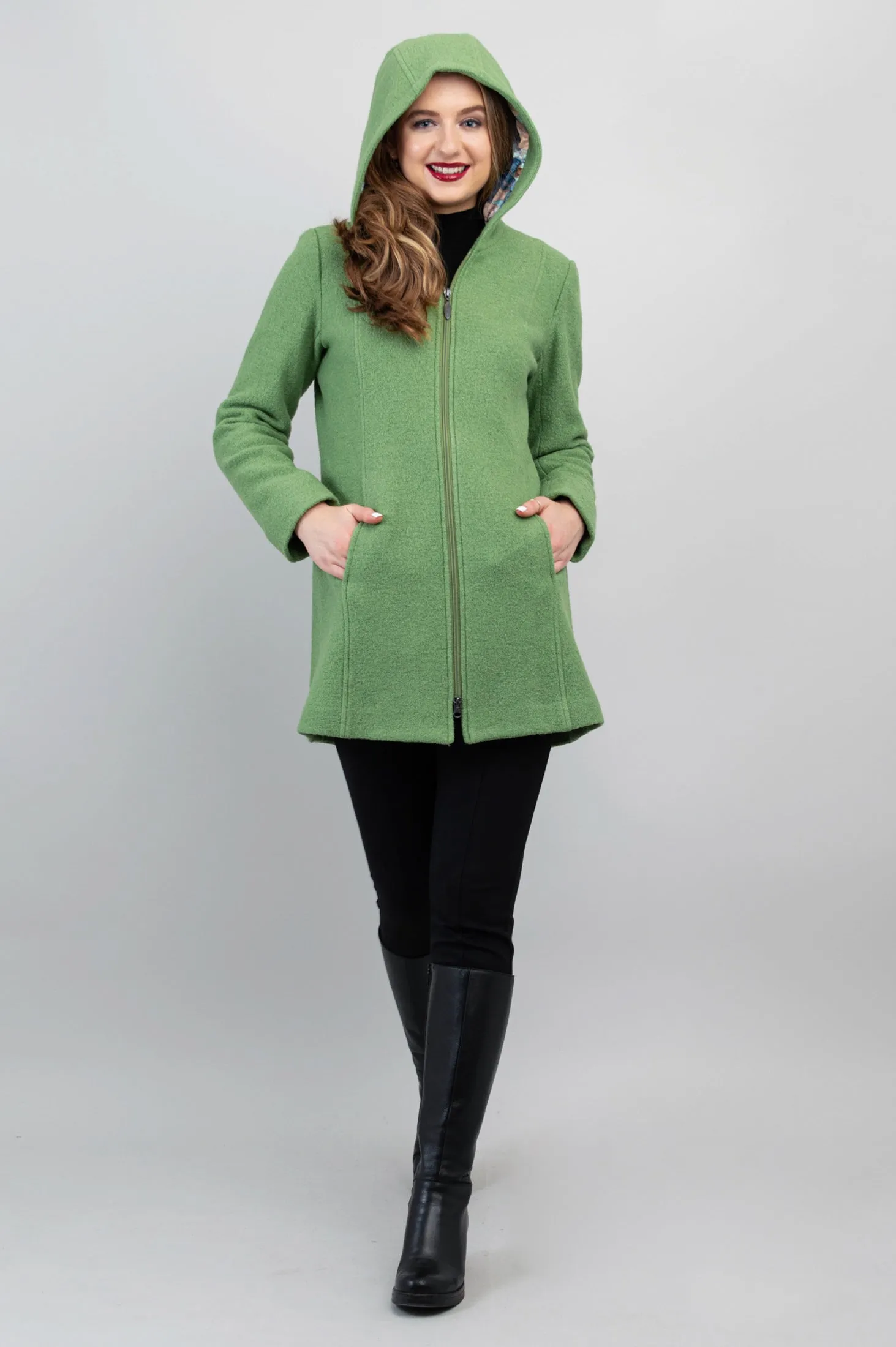 Natasha Coat, Fern Green, Boiled Wool