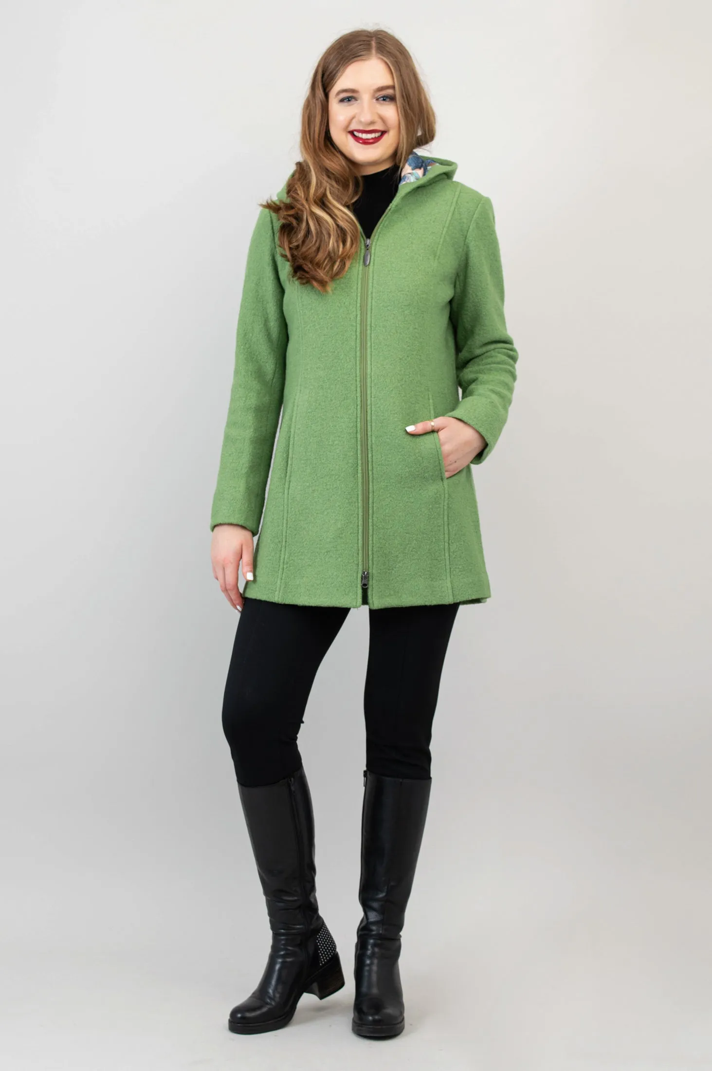 Natasha Coat, Fern Green, Boiled Wool