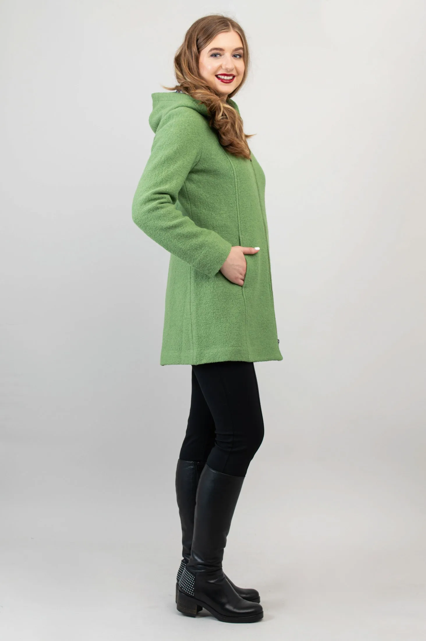 Natasha Coat, Fern Green, Boiled Wool