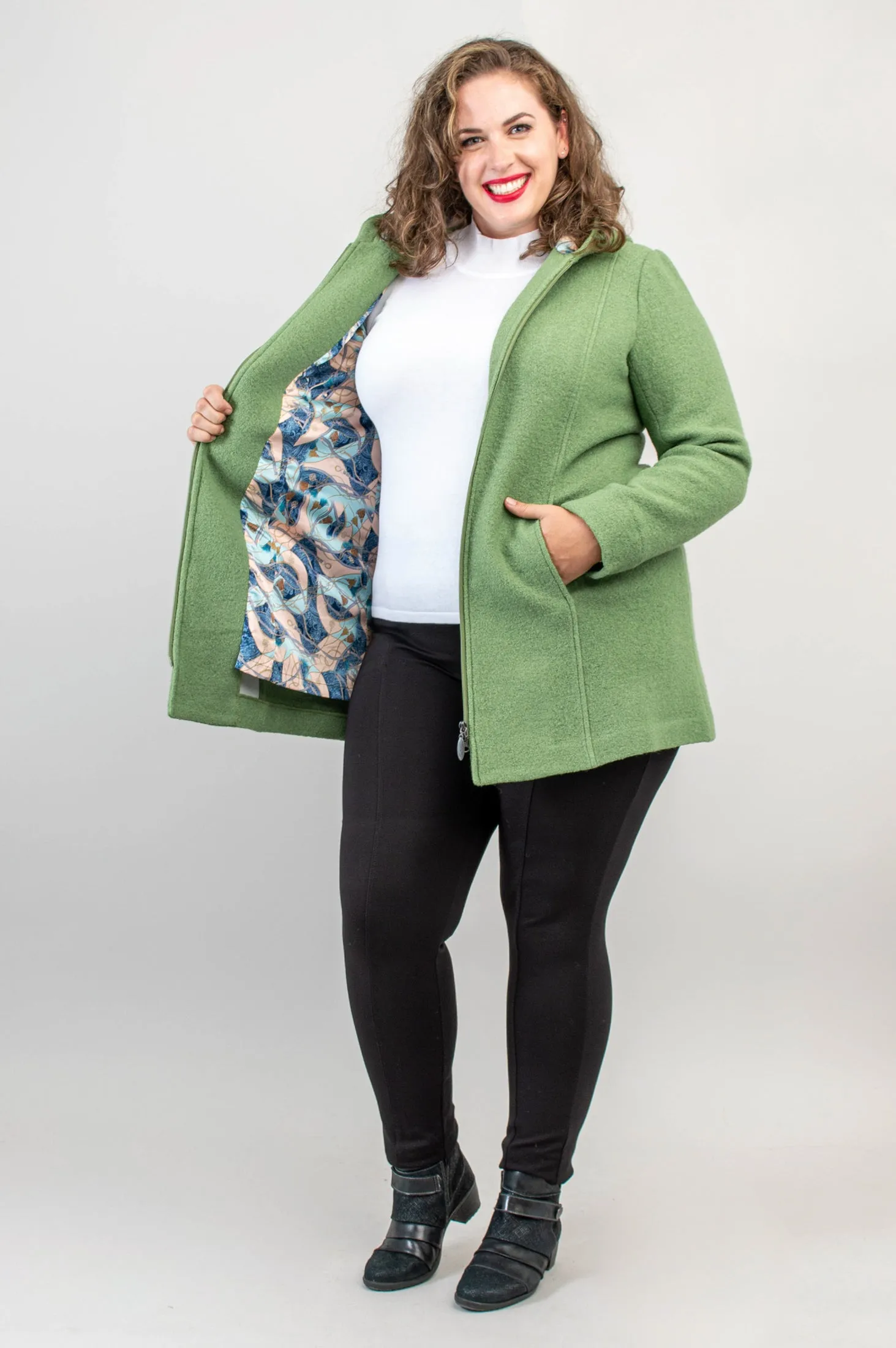 Natasha Coat, Fern Green, Boiled Wool