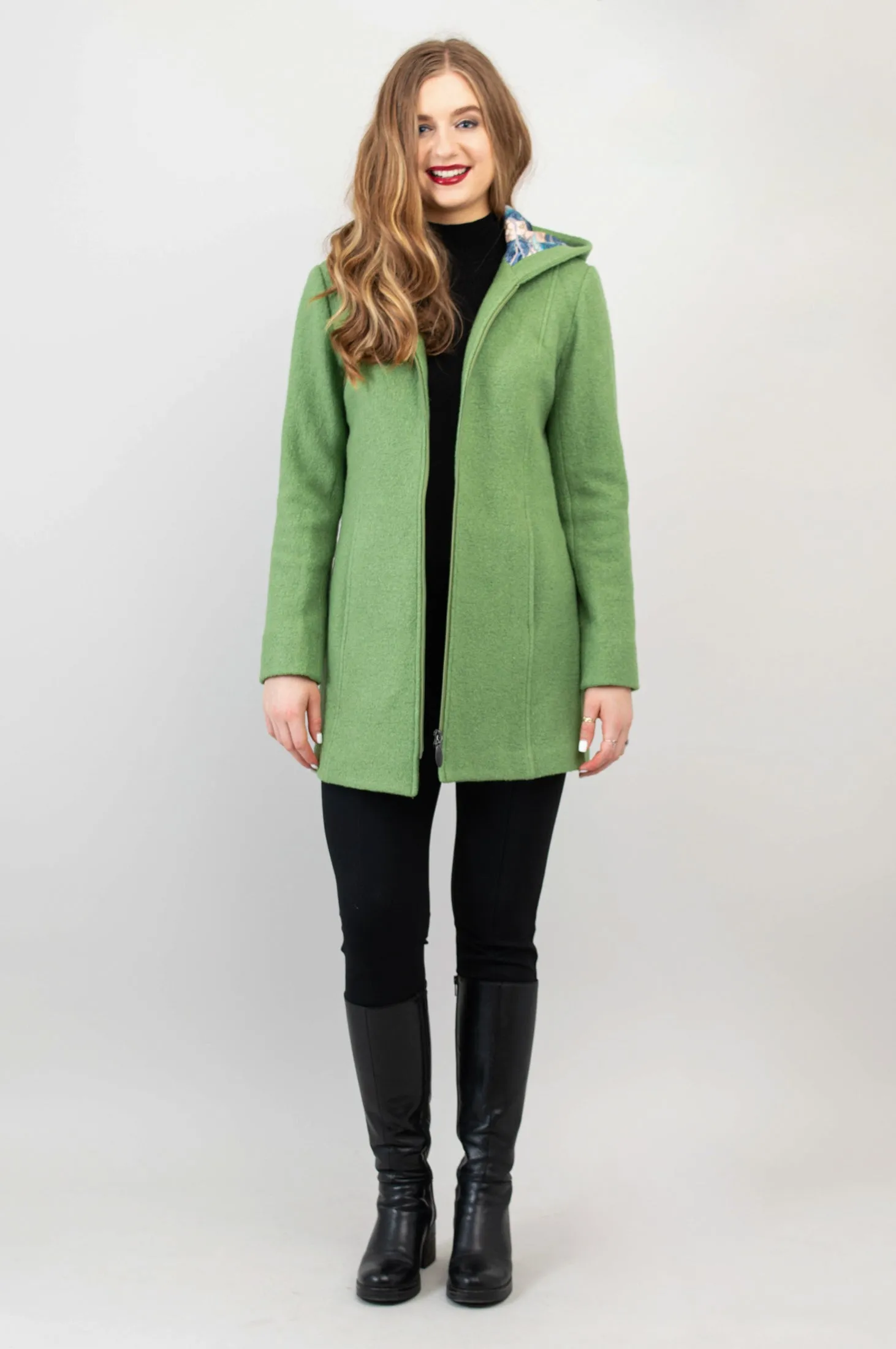 Natasha Coat, Fern Green, Boiled Wool