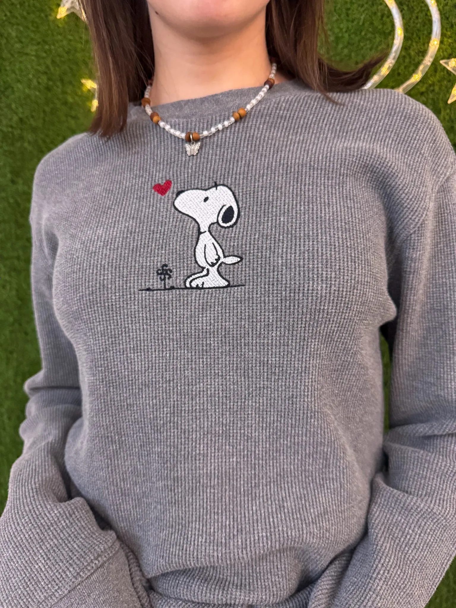 Snoopy Grey Thermal Long Sleeve S