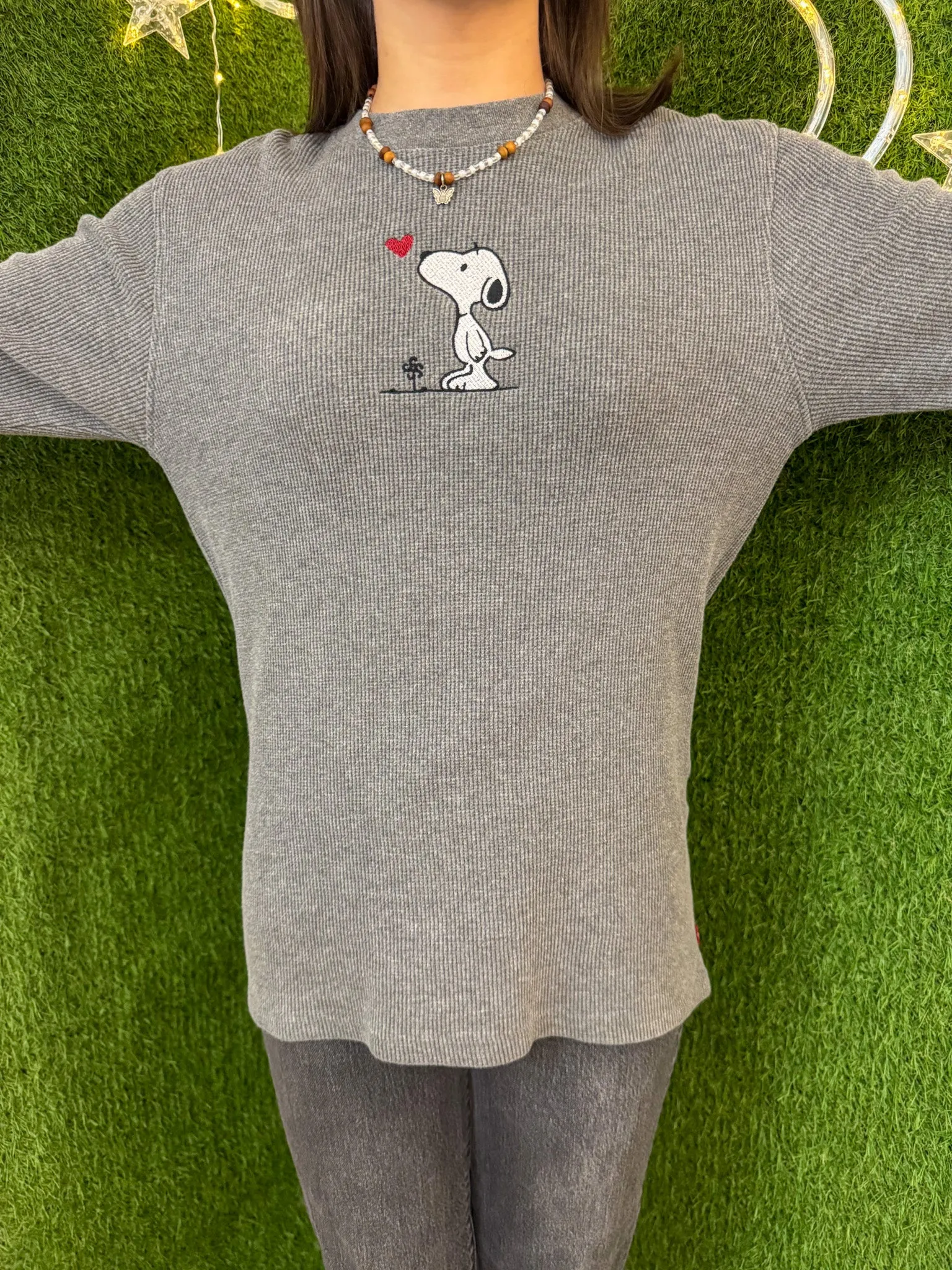 Snoopy Grey Thermal Long Sleeve S