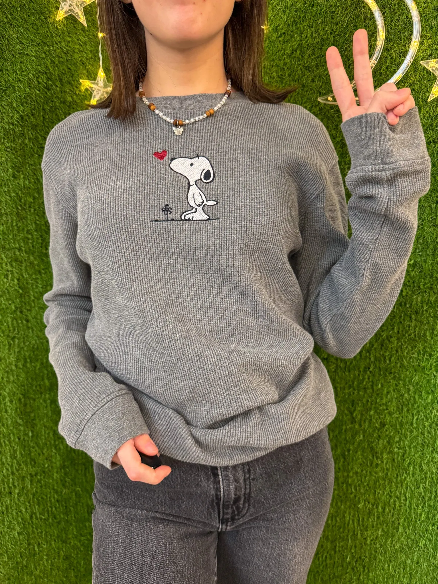 Snoopy Grey Thermal Long Sleeve S