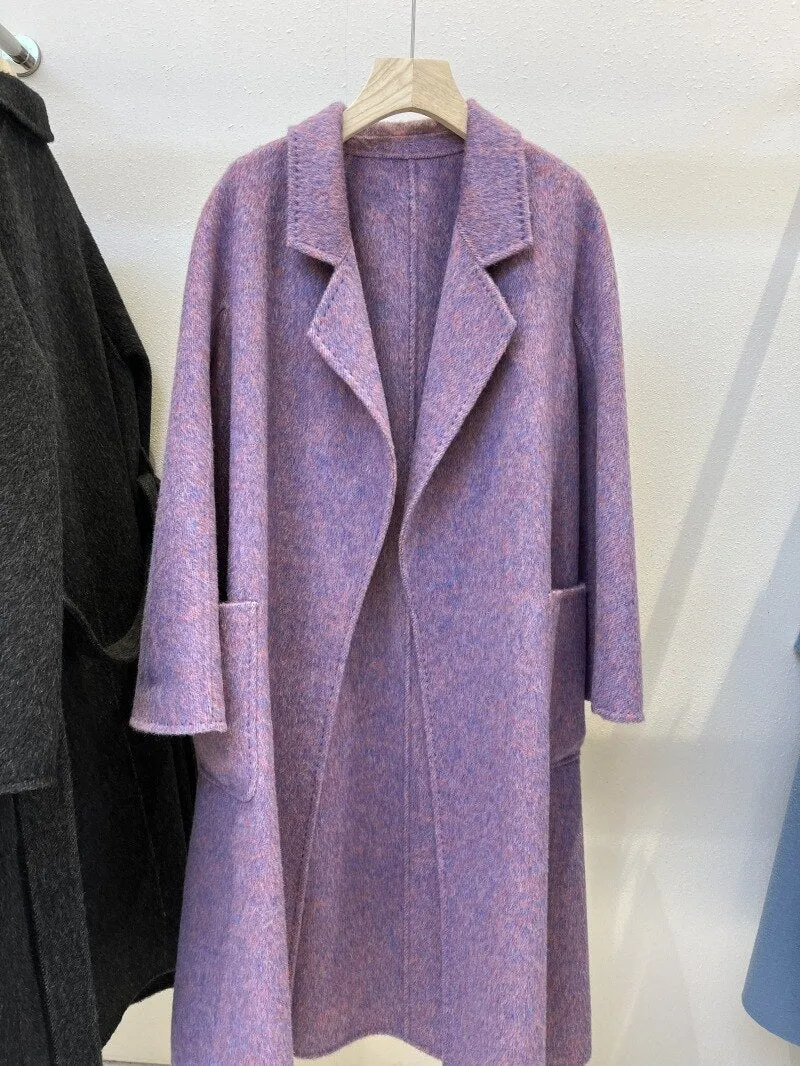 Women Autumn Double-sided Wool Coats and Jackets Women High-end Handmade Trench Coat Women Mulberry Silk Long Coat for