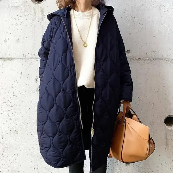 Women's Stylish Long Padded Quilted Coat with Hood | Perfect for Winter
